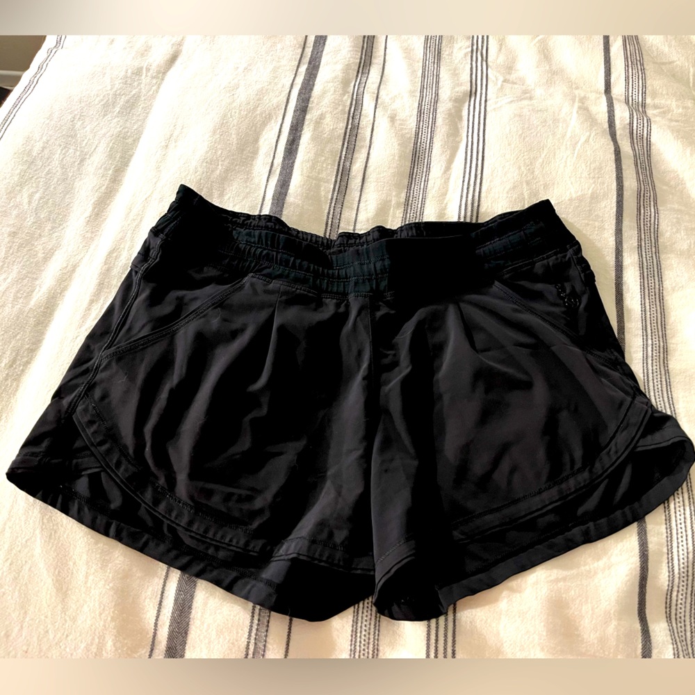 Black lulu running shorts, size 4